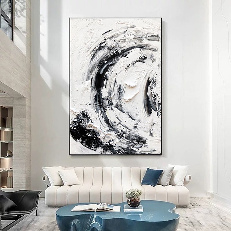Large Handmade gold foil painting Hand Painted Black And White Oil Painting Wall Art Abstract Paintings  Abstract Art Beige White Minimalist Painting On Canvas Decor Rolled Canvas No Frame Unstretched3