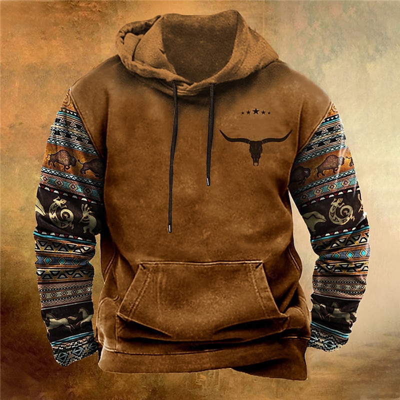 Men's Animal Bohemian Style Graphic Prints Hoodie Hoodies Sweatshirt Streetwear Designer Long Sleeve Hooded Daily Sports White & Green Black Print Spring &  Fall Designer3