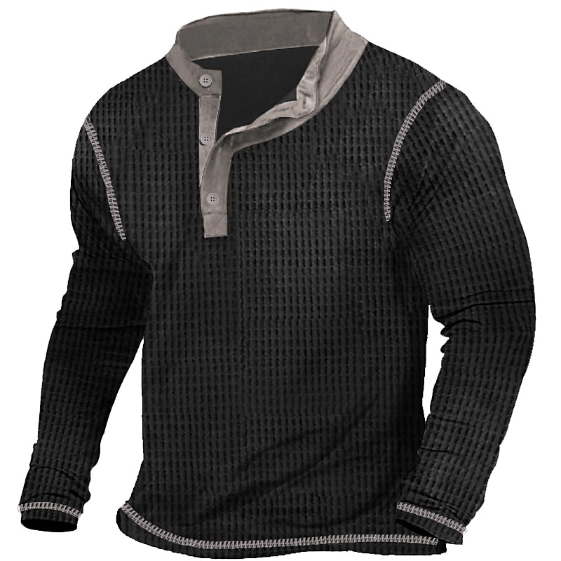 Men's T shirt Tee Waffle Henley Shirt Henley Shirt Tee Top Long Sleeve Shirt Patchwork Henley Street Vacation Long Sleeve Patchwork Clothing Apparel Fashion Designer Basic
