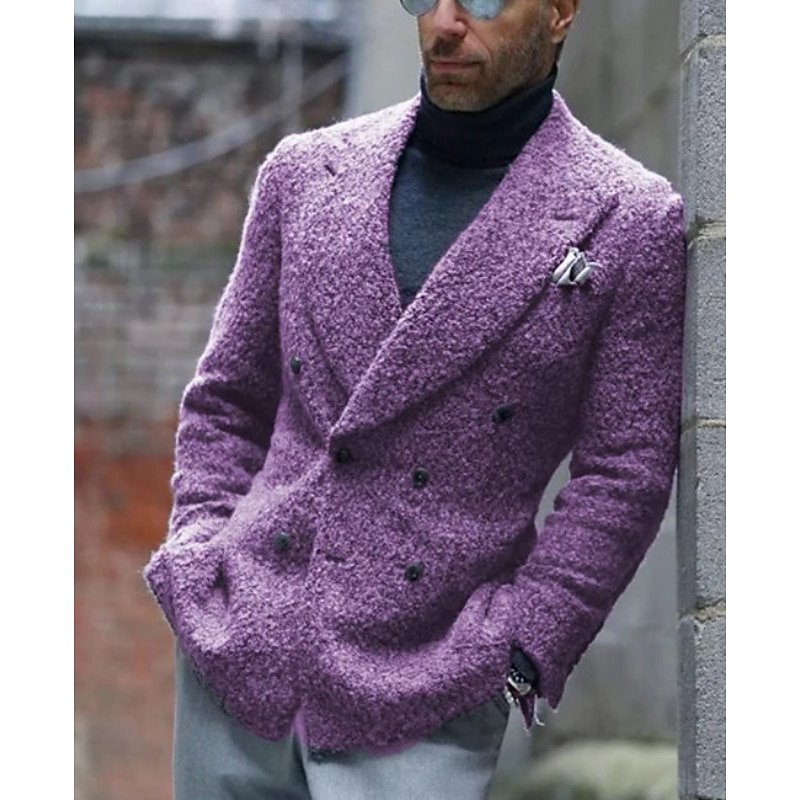 Men's Blazer Jacket Closure collar Fashion Casual Solid Colored ArmyGreen Purple Brown Tailored Fit Double Breasted Six-buttons2