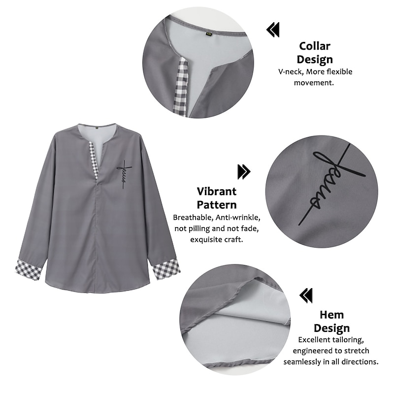 Men's Shirt Dress Shirt Plaid / Check Outdoor Casual Blue Green Khaki Gray Long Sleeve V Neck Summer Fall Clothing Apparel Print2