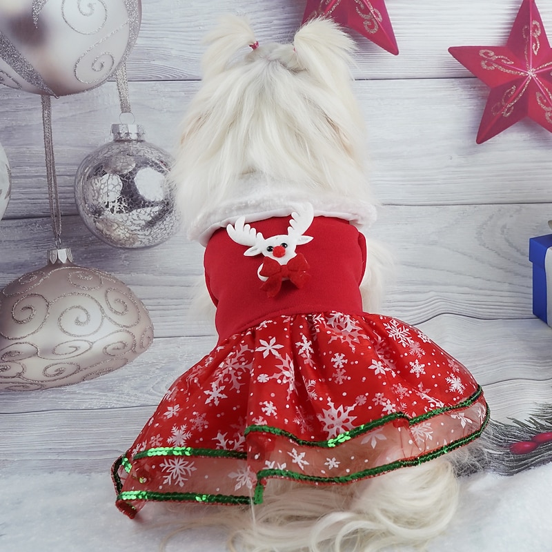 Dog Christmas Costumes New Year Santa Claus Winter Christmas Tree Green Red Sequin Mesh Elegant dog2