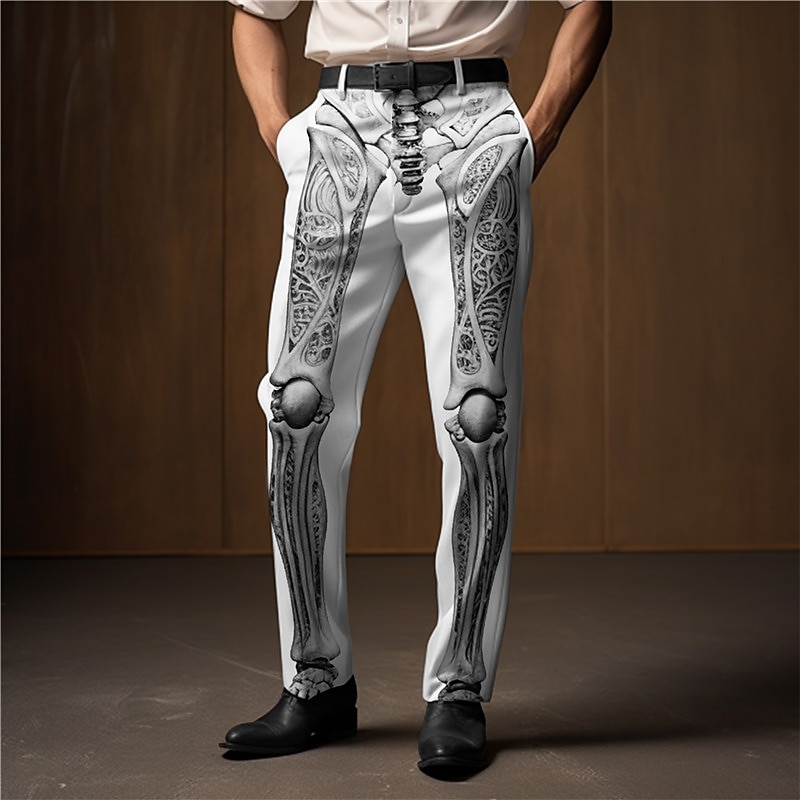 Embossed Skeleton Relief Pattern Punk Abstract Men's 3D Print Pants Trousers Outdoor Street Wear to work Polyester Black White Khaki S M L High Elasticity Pants2
