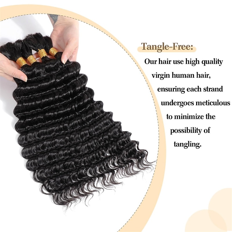 2 Bundle Human Braiding Hair Deep Wave Bulk Human Hair for Braiding Curly Human Hair for Boho Braids Knotless/Goddess/Micro/Bohemian/Gypsy/No Weft/Curly/100% Unprocessed Virgin Human Hair4