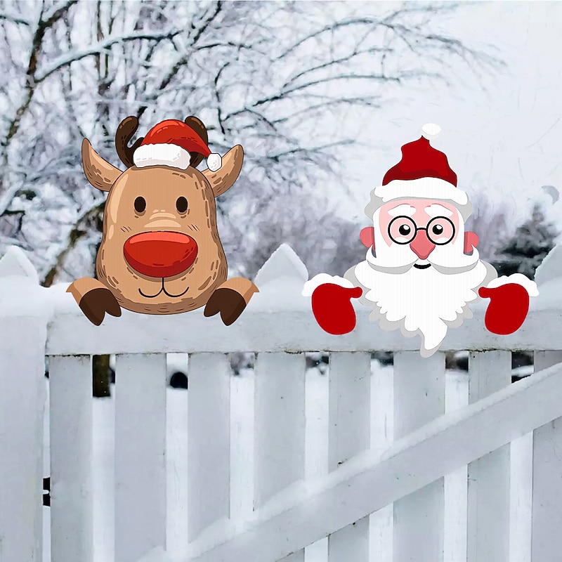 1PC Christmas Garden Courtyard Decoration Santa Claus Elk Fence Peeping Decoration Outdoor Christmas Decorations