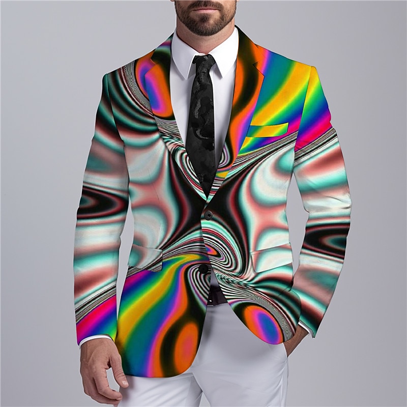 Men's Optical Illusion Long Sleeve Turndown Business Abstract Work Wear to work Going out Buttons Print Multi Pocket