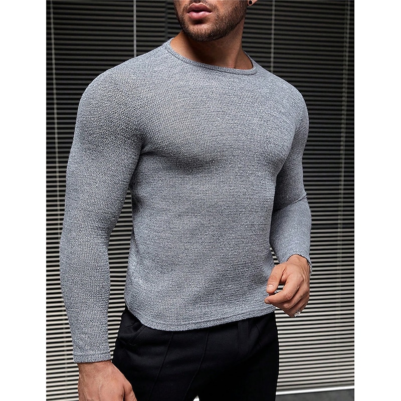Men's Waffle Tee T Shirt Waffle Knit Tee Tee Top Long Sleeve Crew Neck Spring &  Fall Plain Fashion Designer Basic Vacation Street Going out Gray Top Tee for Men2
