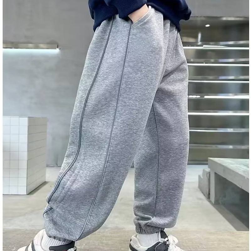 Kids Boys Sweatpants Trousers Pocket Solid Color Keep Warm Comfort Pants School Sports Black Gray4