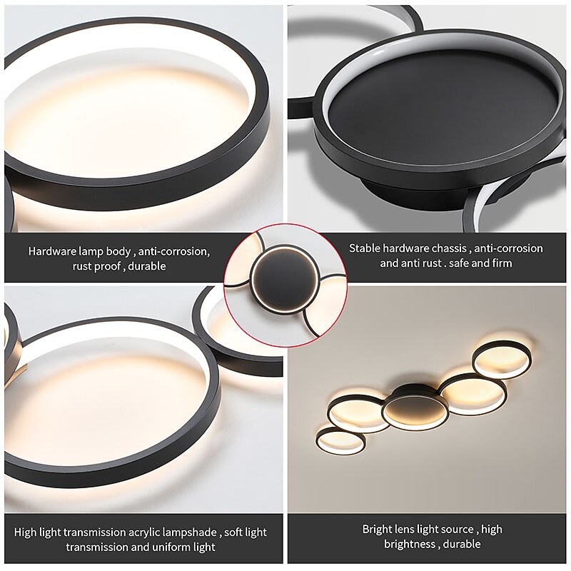 LED Ceilling Light Dimmable Circle Design Modern Metal Hanging Chandelier Light 5 Heads LED Suspension Light Creative Hanging Ceiling Light in Black for Living Room Restaurant Bar 110-240V4