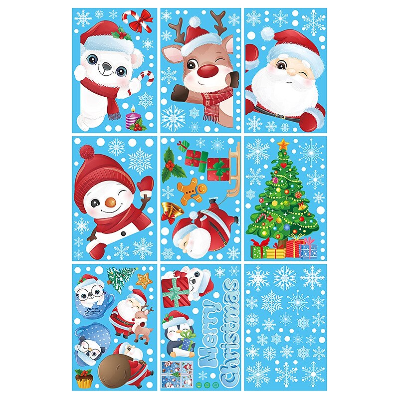 2023 Christmas Static Electricity Window Stickers Santa Claus Snowman Elk Display Window Glass Decoration Stickers4
