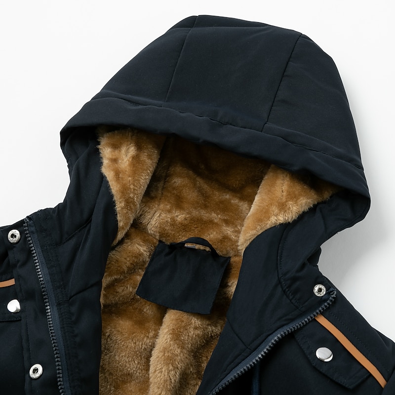 Women's Winter Jacket Parka Warm Zipper Buttons Fleece Lined Casual Street Style Plain Street Casual Daily Casual Daily Zipper Regular Hoodie Regular Fit Long Sleeve Outerwear Black Green Dark Blue4