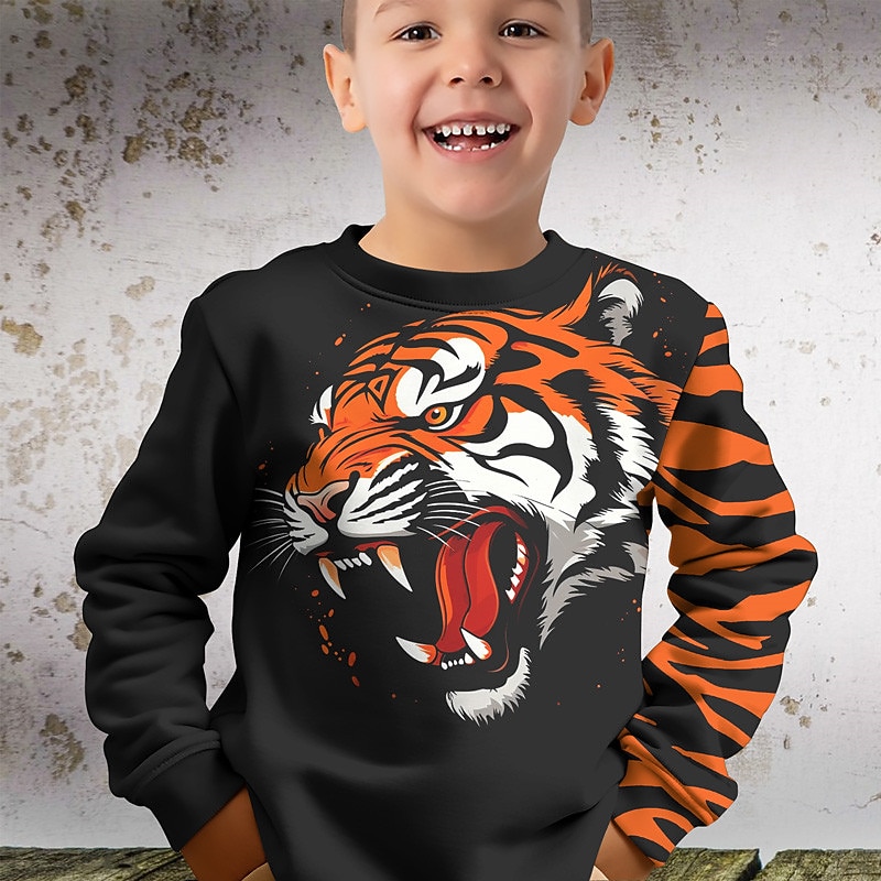 Boys 3D Tiger Sweatshirt Pullover Long Sleeve 3D Print Fall Winter Fashion Streetwear Cool Kids 3-12 Years 4-12 Years Outdoor Casual Daily Regular Fit