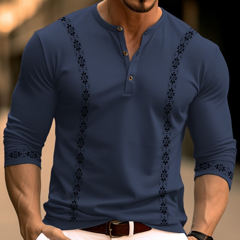 Men's Button T Shirt T Shirt Henley Shirt Tee Top Long Sleeve Henley Spring &  Fall Color Block Fashion Designer Basic Vacation Street Going out Black Navy Blue Brown Top Tee for Men2