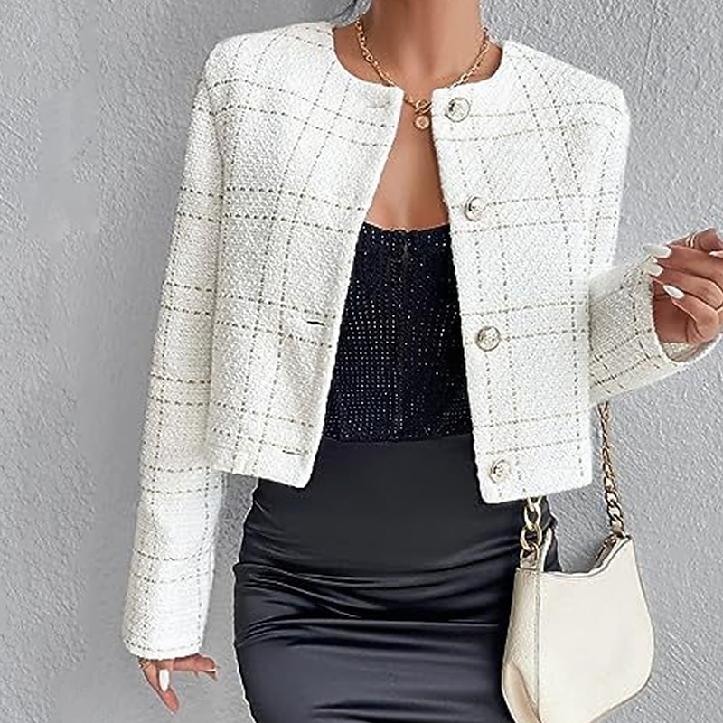 Women's Casual Jacket Windproof Warm with Pockets Print Fashion Daily Street Style Plaid Vacation Street Sport Daily Wear Single Breasted Regular Crewneck Regular Fit Long Sleeve Outerwear Black2