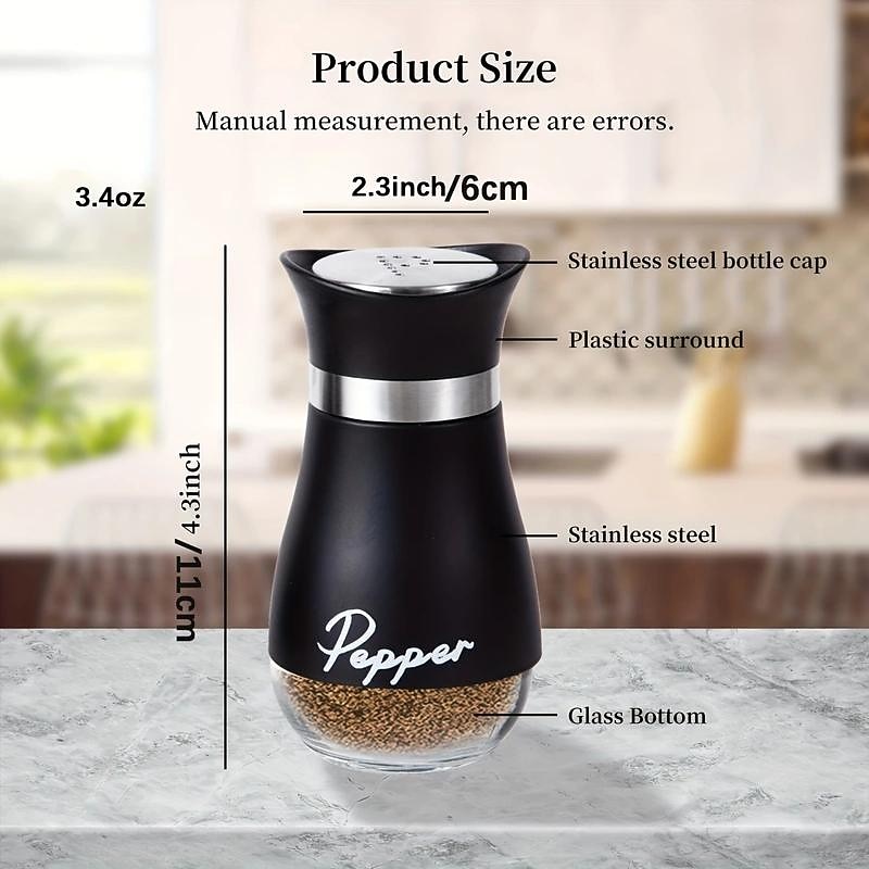 2pcs Refillable Salt & Pepper Shakers Set - Stainless Steel Lid Container for Home, Restaurant, and Picnic - 3.4oz Kitchen Accessories3