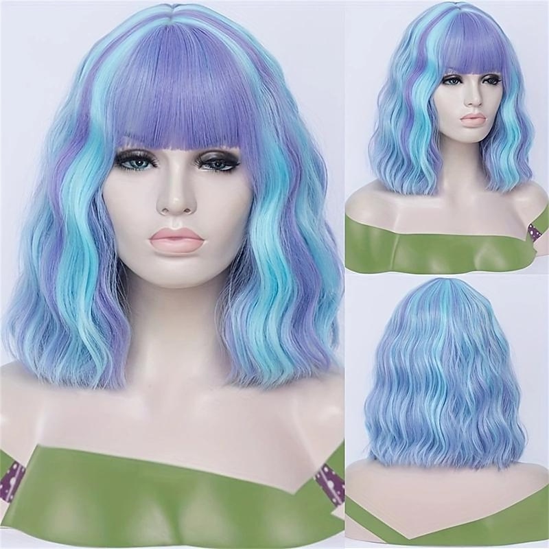 Highlight Short Curly Wavy Bob Wig Synthetic Wig With Bangs Anime Cosplay Wig For Halloween Cosplay Party Christmas Party Wigs2