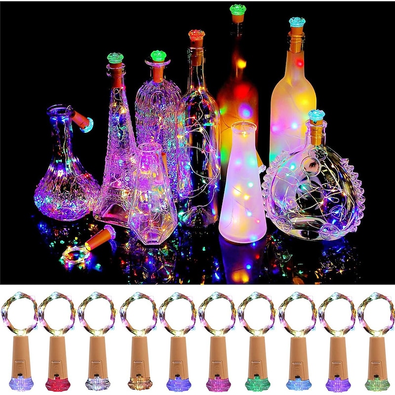 Elegant Wedding Party Reception 20 Pack Wine Bottle Lights 2M with Cork – Battery Operated LED Mini Lights for DIY Home Garden Festival Decor