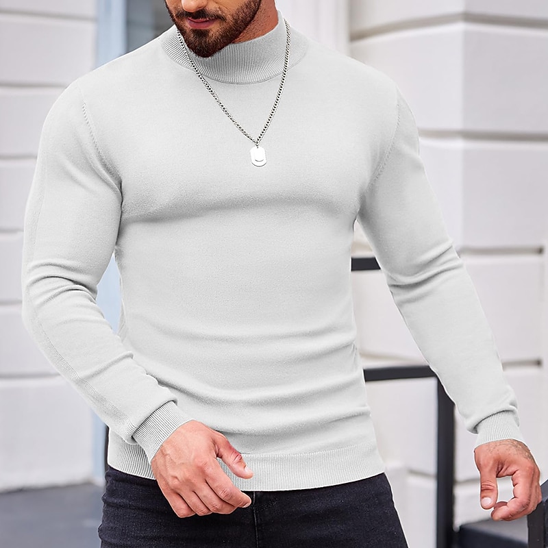 Men's Turtleneck Sweater Pullover Sweater Jumper Xmas Sweater Mens Turtle Neck Jumper Jumper Ribbed Knit Regular Knitted Slim Fit Plain Turtleneck Modern Contemporary Thermal Work Daily Wear Clothing3