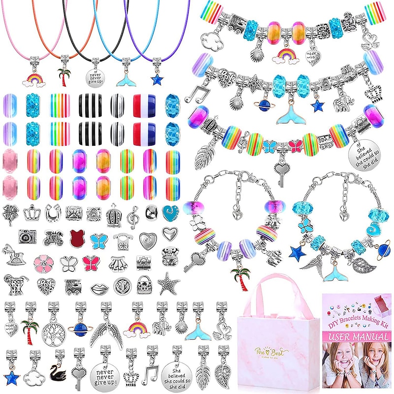 Childrens Festival Presents Cartoon Children's Crystal Bracelet Necklace Diy Handmade Beaded Female Gift Box 96 Piece Swan Set