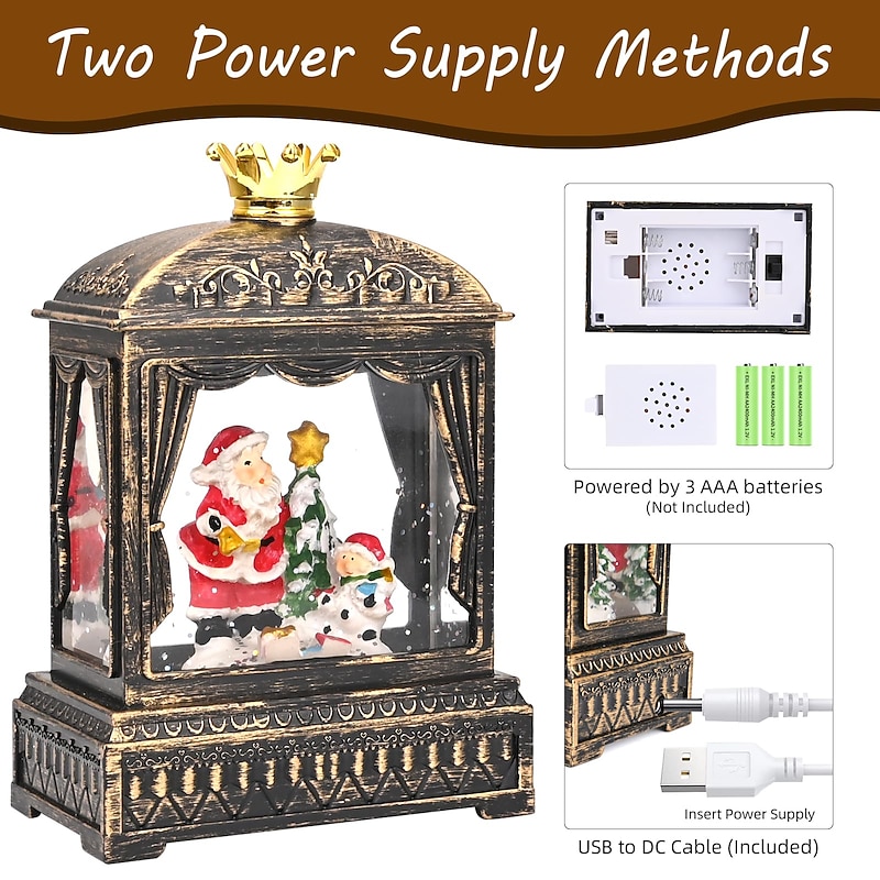 Christmas Snow Globes That Light Up, Christmas Santa Lantern Snowglobe with USB+8 Music, Water Lantern Snow Globe Decor Gift for Kids(5.7”x4”)3