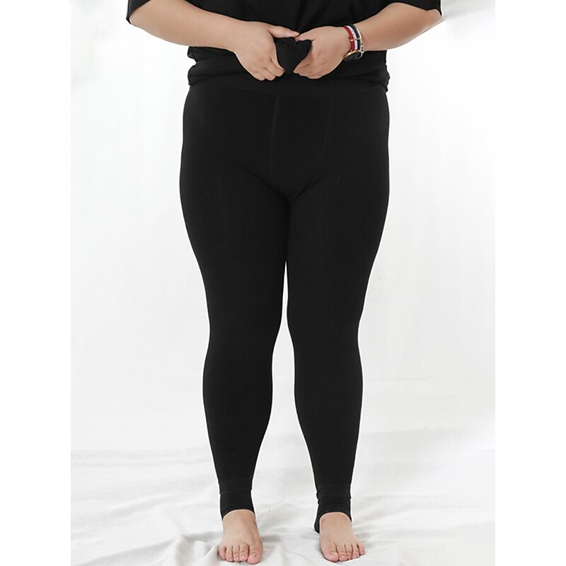 Women's Plus Size Leggings Cozy Leggings Fashion Simple Full Length High Waist Plain High Cut Thermal Warm Soft Comfortable Stretchy Outdoor Home Daily Grey Black Fall Winter Plus Size3