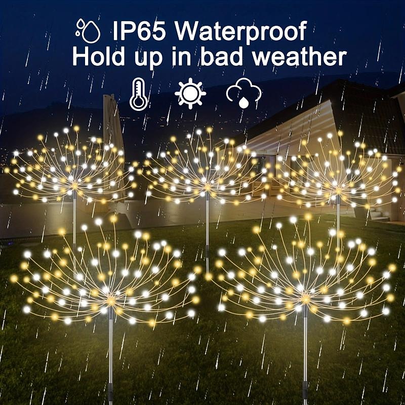 5pcs/set Outdoor Solar Fireworks Lights, 120LED Lawn Flower Lights, Outdoor Waterproof Solar Garden Fireworks Lights with Remote Control, Suitable for Villa Garden, Yard Balcony, Pathway Lawn, Holiday4