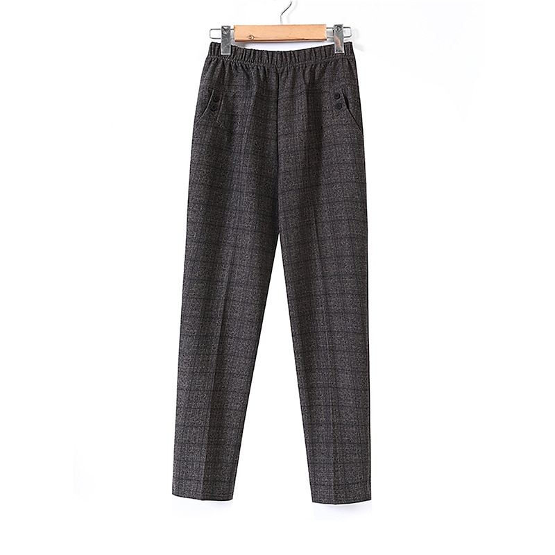 Women's Dress Pants Fleece Pants Pants Trousers Fashion Streetwear Work Full Length High Waist Plaid Striped Pocket Elastic Waist Print Comfortable Breathable Micro-elastic Office / Career Street2