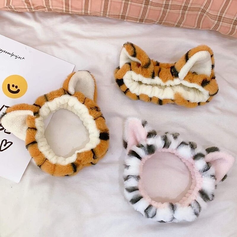 Cute Tiger Shampoo Hair Band Cartoon Cute Animal Headwear Shampoo Makeup Plush Tiger Ear Band3