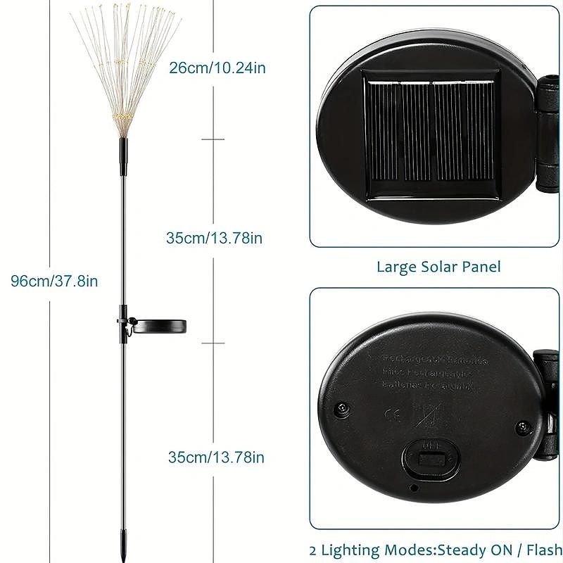 2pc Solar Firework Lights, Outdoor Solar Garden Lights, 90/120/150/200 LEDs Waterproof Copper Wire, 8 Lighting Modes Waterproof Solar Garden Firework Lights for Yard Backyard Path Festival Decor3