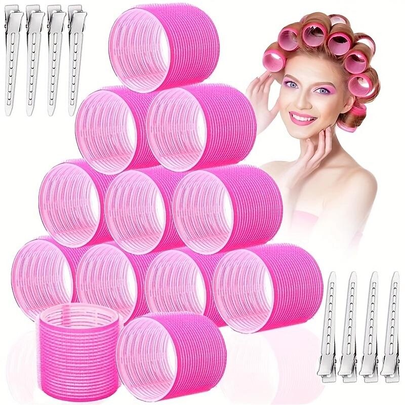 24pcs Jumbo Hair Curlers Rollers With Clips Self Grip Hair Roller For Long Medium Short Thick Thin Hair Bangs Volume Hair Dressing DIY Hair Roller