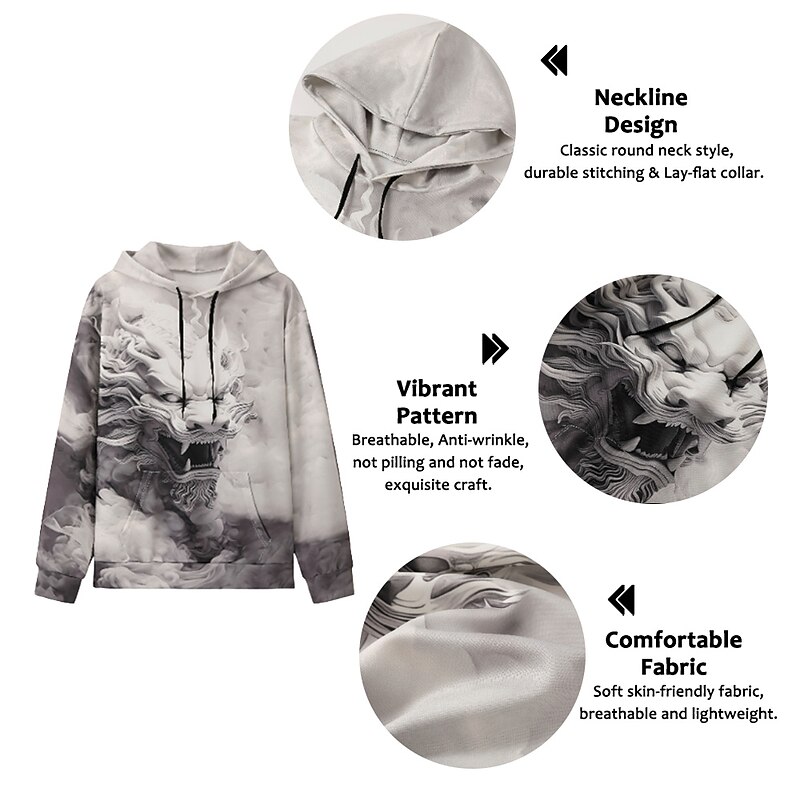 Men's Animal Graphic Prints Hoodie Hoodies Sweatshirt Daily Classic Long Sleeve Hooded Holiday Going out Streetwear Blue Green Print Spring & Fall Designer2