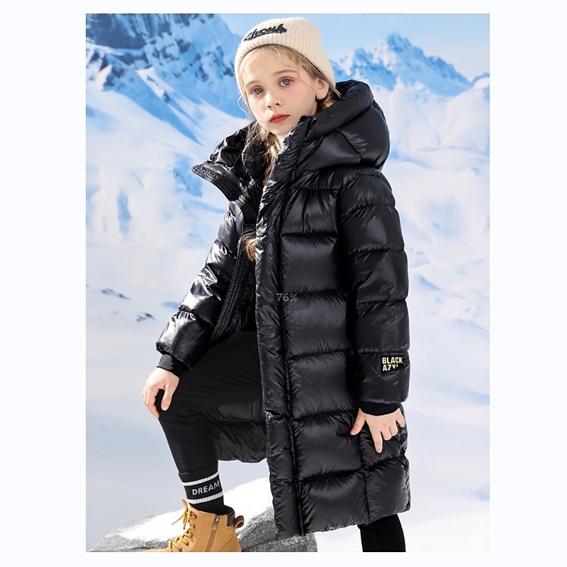 Kids Girls' Down Coat Puffer Jacket Kids Puffer Jacket Active Zipper School Coat Outerwear 4-13 Years Spring Black2
