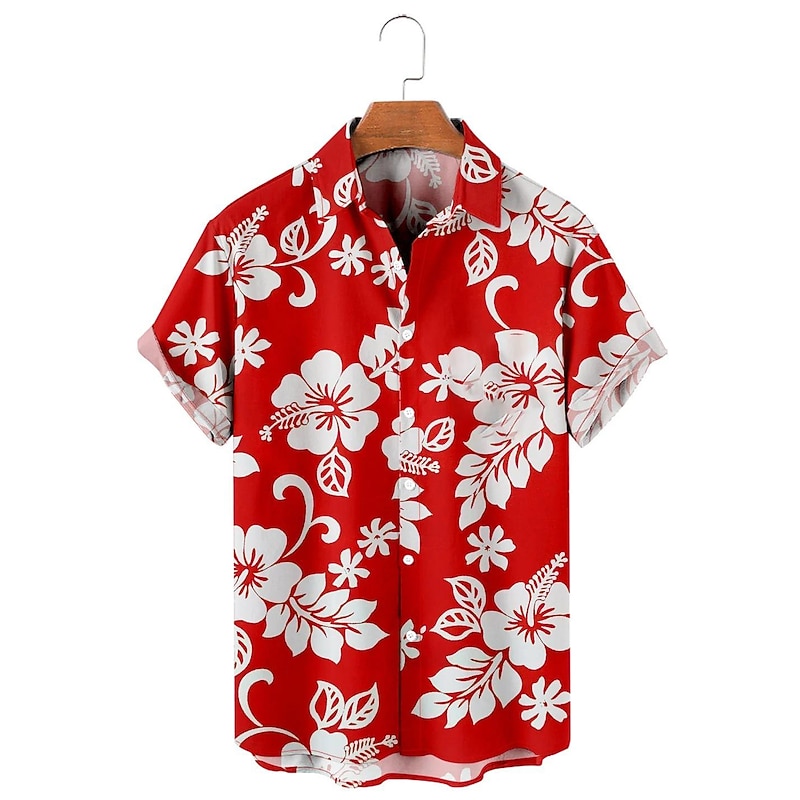 Men's Floral Tropical Flowers Shirt Summer Hawaiian Shirt Aloha Shirt Short Sleeves Shirt Turndown Tropical Fashion Hawaiian Street Casual Hawaiian Red Blue Purple 3D Print S M L2