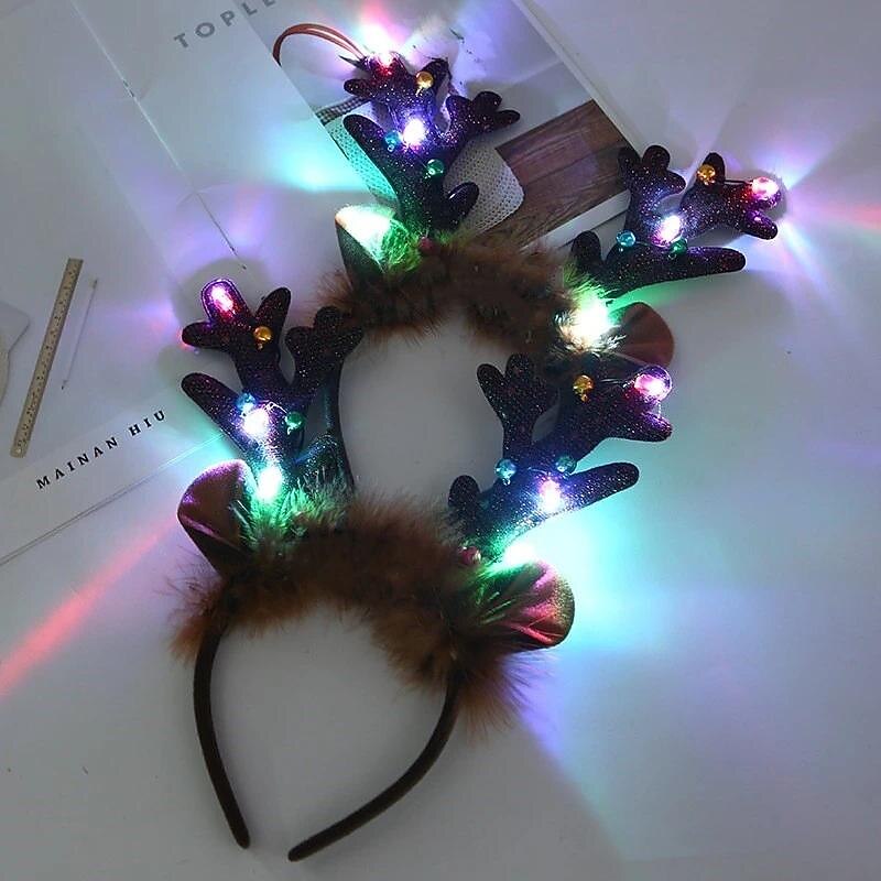 2Pcs, Reindeer Antlers Headband, LED Deer Antlers Headband with Bells Light Up Christmas Reindeer Ears Headband, Headwear, Daily Party Supplies, Party Home Supplies, Party Gifts, Holiday Supplies, Fes3