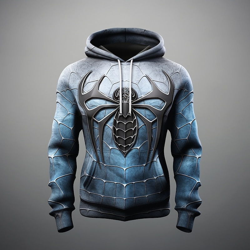 Men's Graphic Spiders Spider web Hoodie Hoodies Sweatshirt Fashion Daily Long Sleeve Hooded Vacation Sports Outdoor Holiday Royal Blue Blue Print Front Pocket Spring &  Fall Designer4