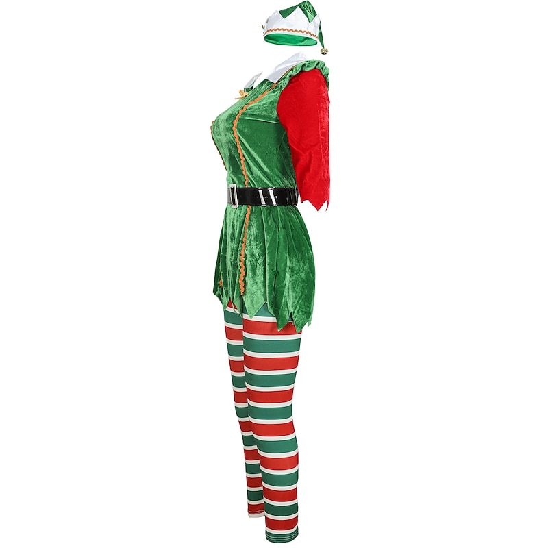 Elf Outfits Fancy Christmas Dress Women's Christmas Cosplay Costume Adults' Christmas Christmas Eve Christmas Party Dress Pants Belt Hat3