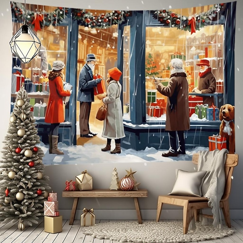 Christmas Decorations Winter Display Hanging Tapestry Wall Art Xmas Large Tapestry Mural Decor Photograph Backdrop Blanket Curtain Home Bedroom Living Room Decoration4