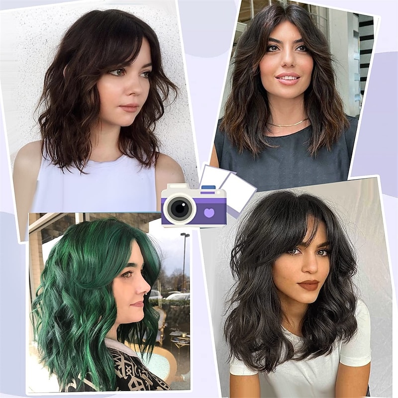 Dark Green Wavy Bob Wig with Curtain Bangs Synthetic Short Green Curly Bob Wigs with Bangs for Women Bob Curly Wavy Wig Natural Hair Shoulder Length Wigs for Women(Green) Christmas Party Wigs4