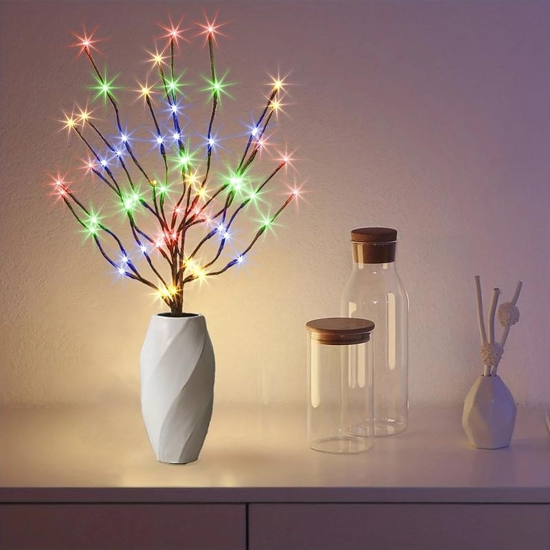 1pc 20 LED Colorful Willow Branch Light, Flower Bouquet Decoration Light, High-footed Vase Filler Willow Branch Light Mother's Day Christmas Wedding Party String Garland Home Decoration Light
