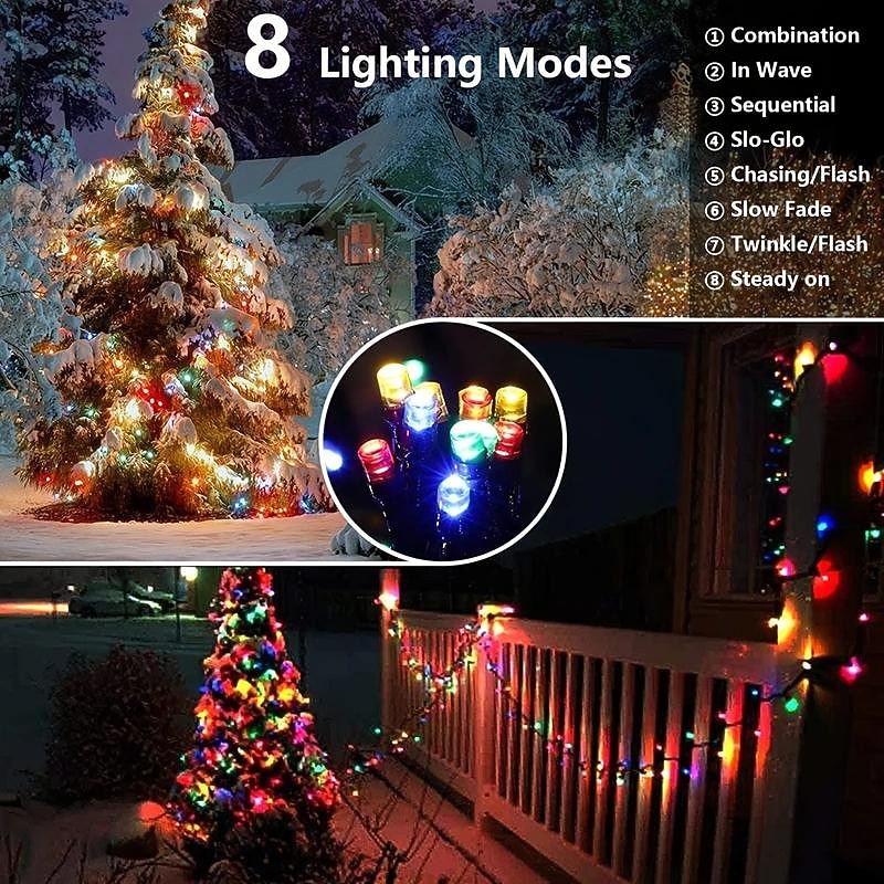 Solar String Light Multi-Colored, Christmas Solar Powered With 8 Modes Waterproof Copper Wire Fairy Lights for Bedroom Patio Garden Tree Party Yard Decoration Lighting Decoration for Balcony, Xmas,3