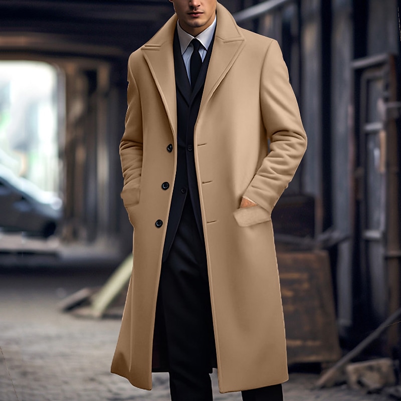 Men's Winter Coat Overcoat Long Trench Coat Outdoor Daily Wear Fall & Winter Polyester Thermal Warm Windbreaker Outerwear Clothing Apparel Fashion Streetwear Plain Lapel Double Breasted4