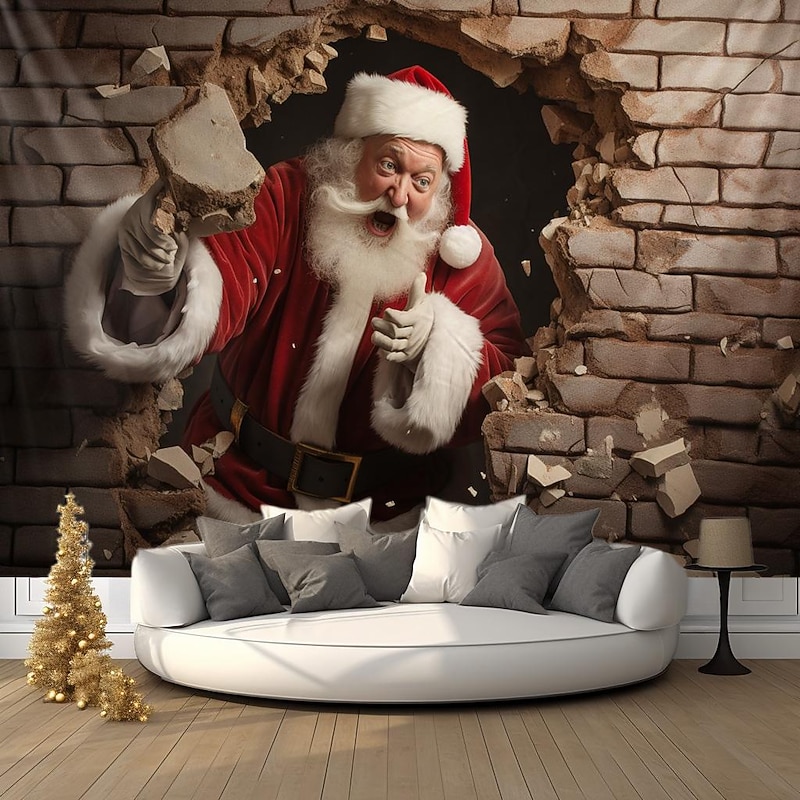 Christmas Decorations Santa Broken Wall Hanging Tapestry Wall Art Xmas Large Tapestry Mural Decor Photograph Backdrop Blanket Curtain Home Bedroom Living Room Decoration3