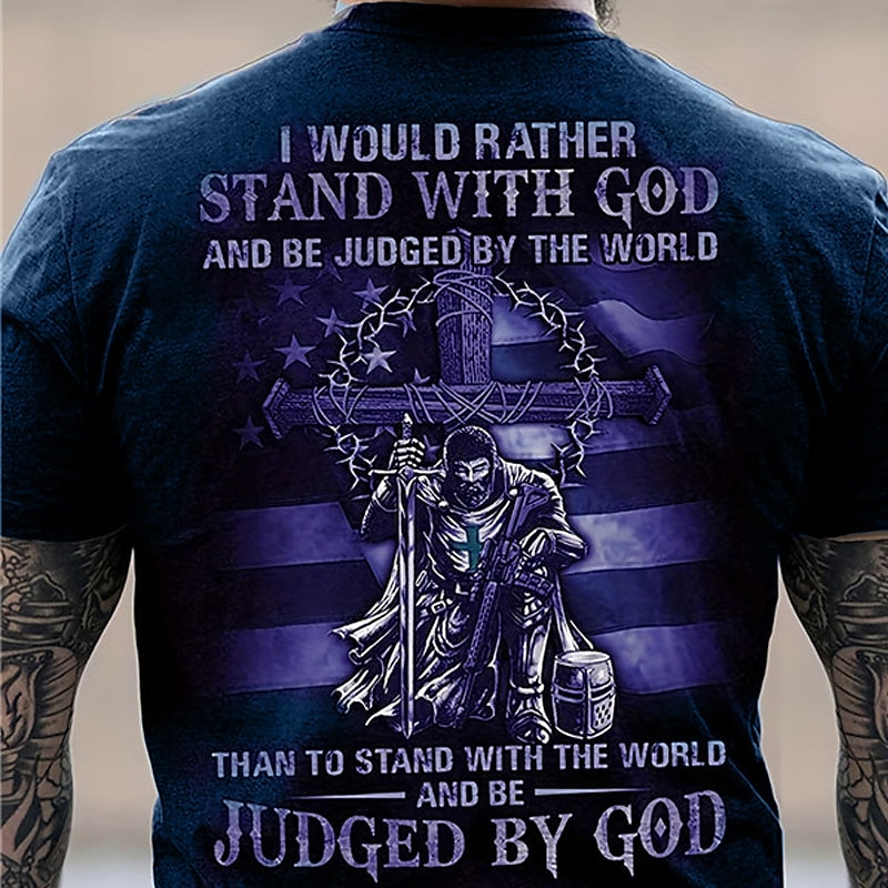 Men's Graphic Cross Faith National Flag T Shirt Christian T Shirts Short Sleeve T shirt 3D Print Crew Neck Shirt Vintage Fashion Designer Outdoor Daily Sports Yellow Light Green Blue Spring & Summer3