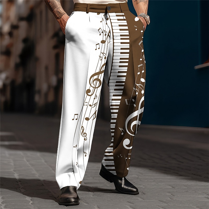 Notes Pano Keys Business Casual Men's 3D Print Pants Trousers Outdoor Street Wear to work Polyester Wine Black Navy Blue S M L High Elasticity Pants4