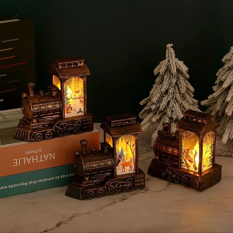 Vintage Locomotive Santa Claus Snowman Elk Small Night Light Christmas Indoor and Outdoor Decoration2
