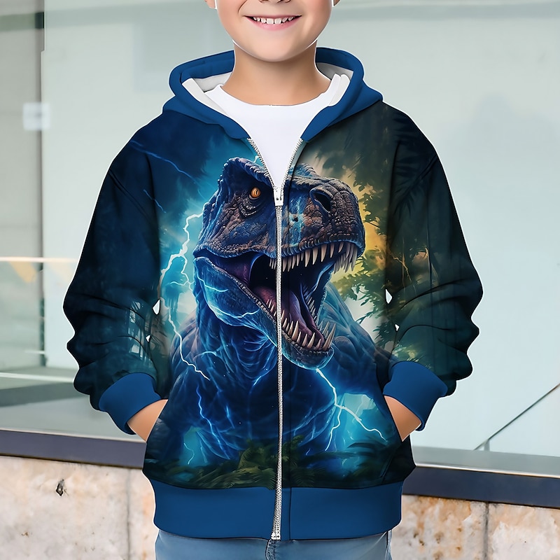 Boys 3D Dinosaur Hoodie Coat Outerwear Long Sleeve 3D Print Fall Winter Fashion Streetwear Cool Kids 3-12 Years Outdoor Casual Daily Regular Fit