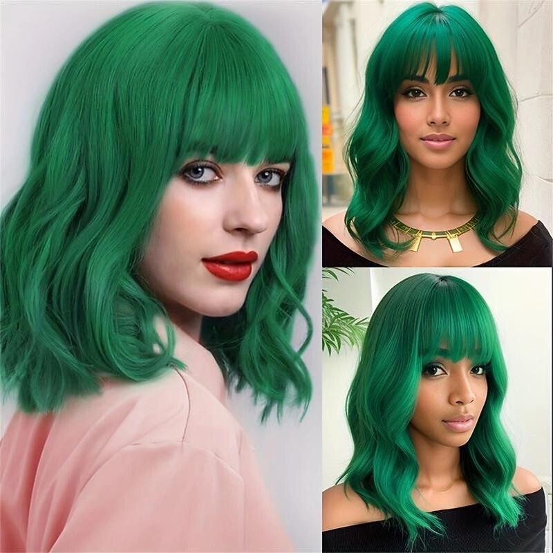 Medium Long Curly Bob Wig Synthetic Wig With Bangs Fashionable For Daily Use Party Christmas Party Wigs2