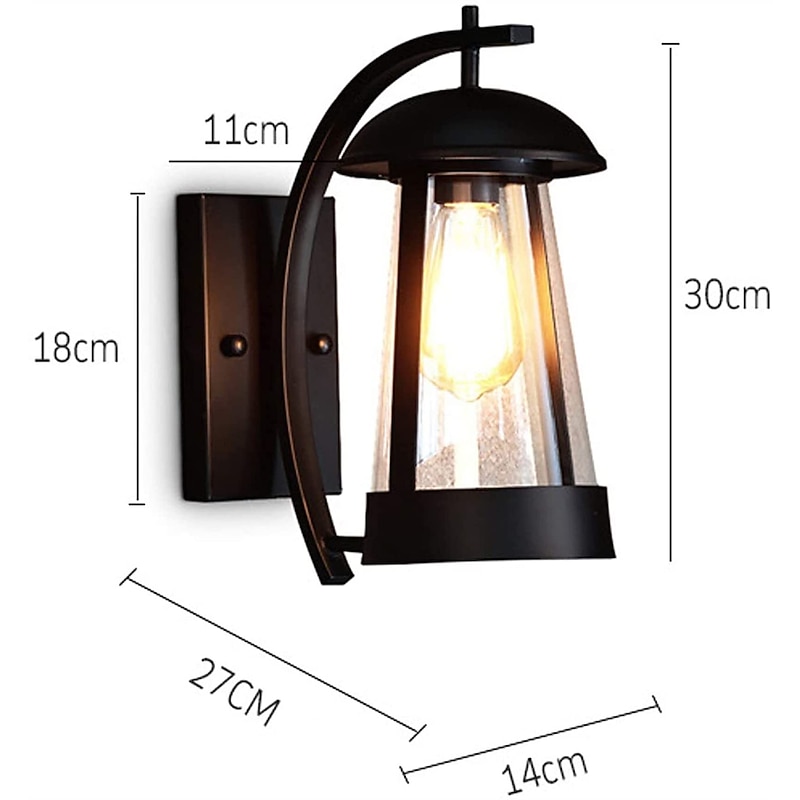 Waterproof Wall Sconce Light Fixture Antique Outdoor LED Wall Lamp with Glass Shade E27 Socket Metal Weatherproof Sconce 110-240V3