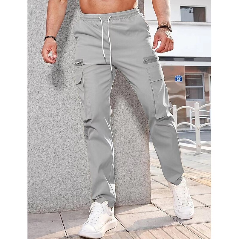 Men's Cargo Pants Cargo Trousers Pocket Drawstring Elastic Waist Plain Comfort Breathable Outdoor Daily Going out Fashion Casual Dark Khaki Black2