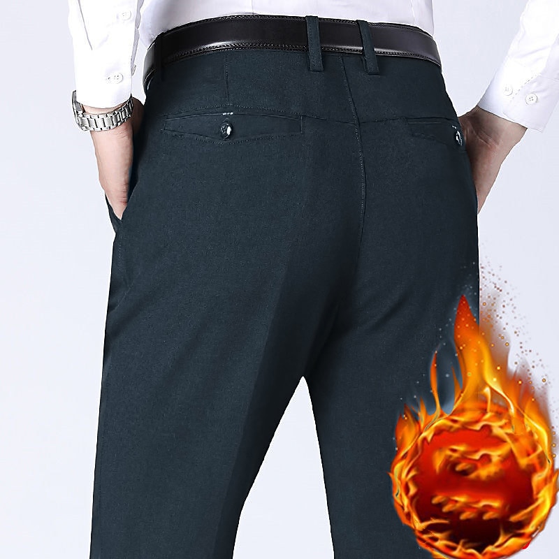 Men's Dress Pants Fleece Pants Winter Pants Trousers Casual Pants Pocket Plain Comfort Warm Wedding Office Business Chic & Modern Formal Black Deep Blue Micro-elastic
